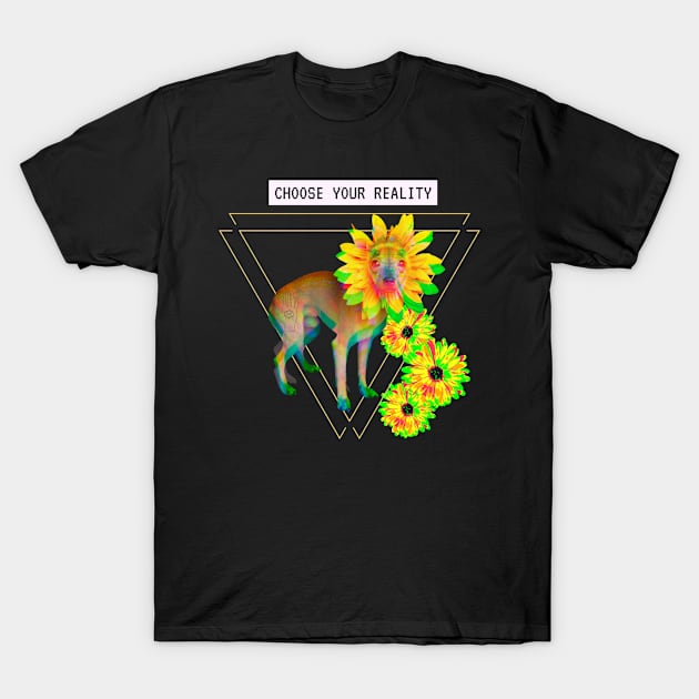 Chihuahua Reality Vaporwave Flower Techno Glitch T-Shirt by Maggini Art